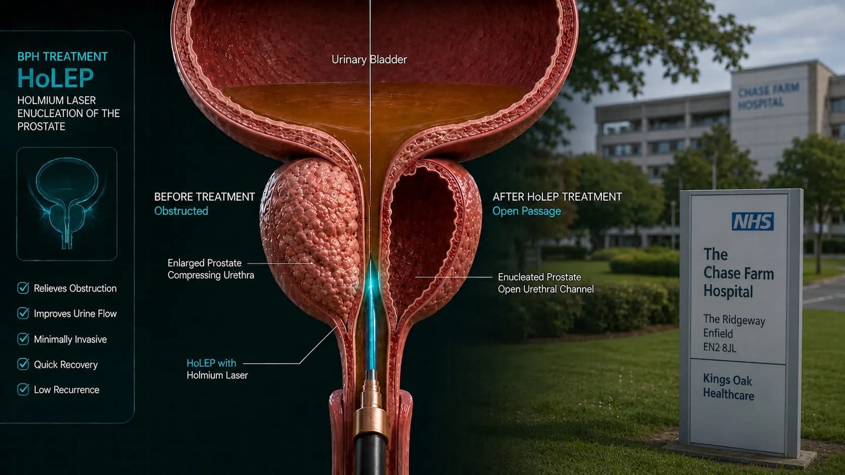 Private prostate enlargement BPH treatment at Kings Oak Hospital Chase Farm Enfield – HRG Urology