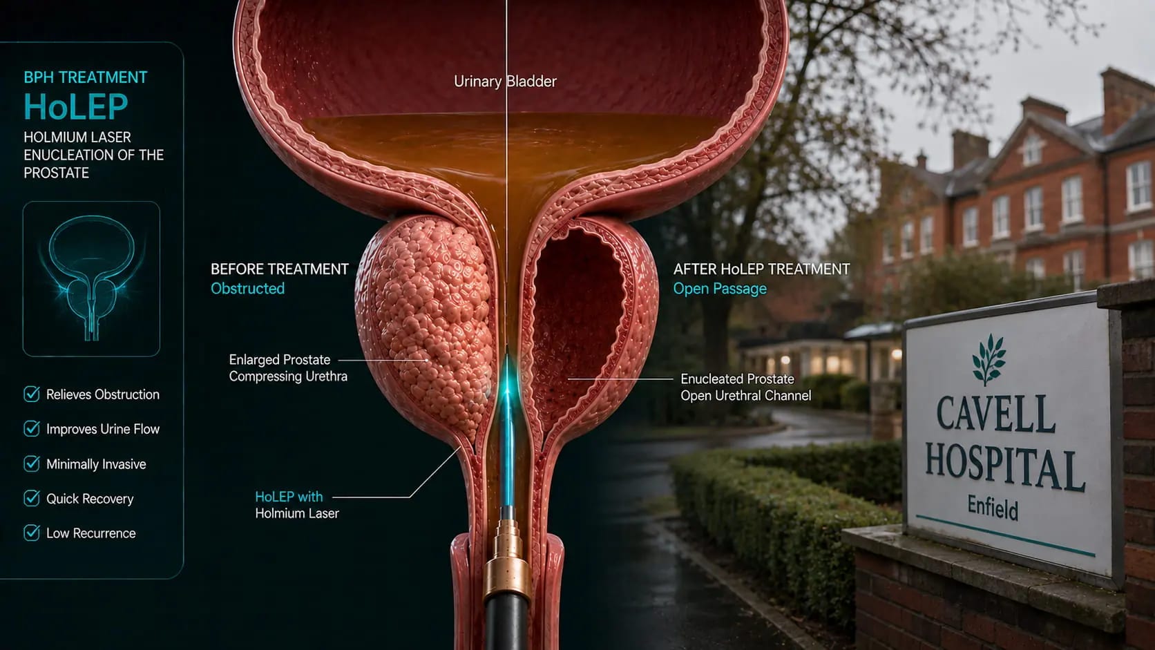 Private prostate enlargement BPH treatment at Cavell Hospital Enfield EN2 – HRG Urology consultant
